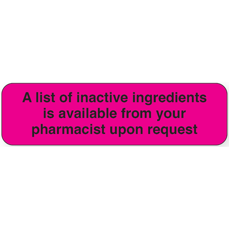 StirlingFildes | List of Inactive Ingredients Label Black on Fluro Pink